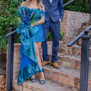 Beaded Off The Shoulder Peacock With Detachable Side Drape